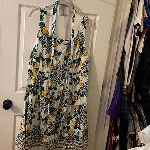 Lemon Print Sleeveless Sundress With Belth